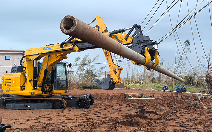 “摩羯”来袭，，，，LETOU乐投开挖立杆一体机跑赢时间助力抗灾复电抢修